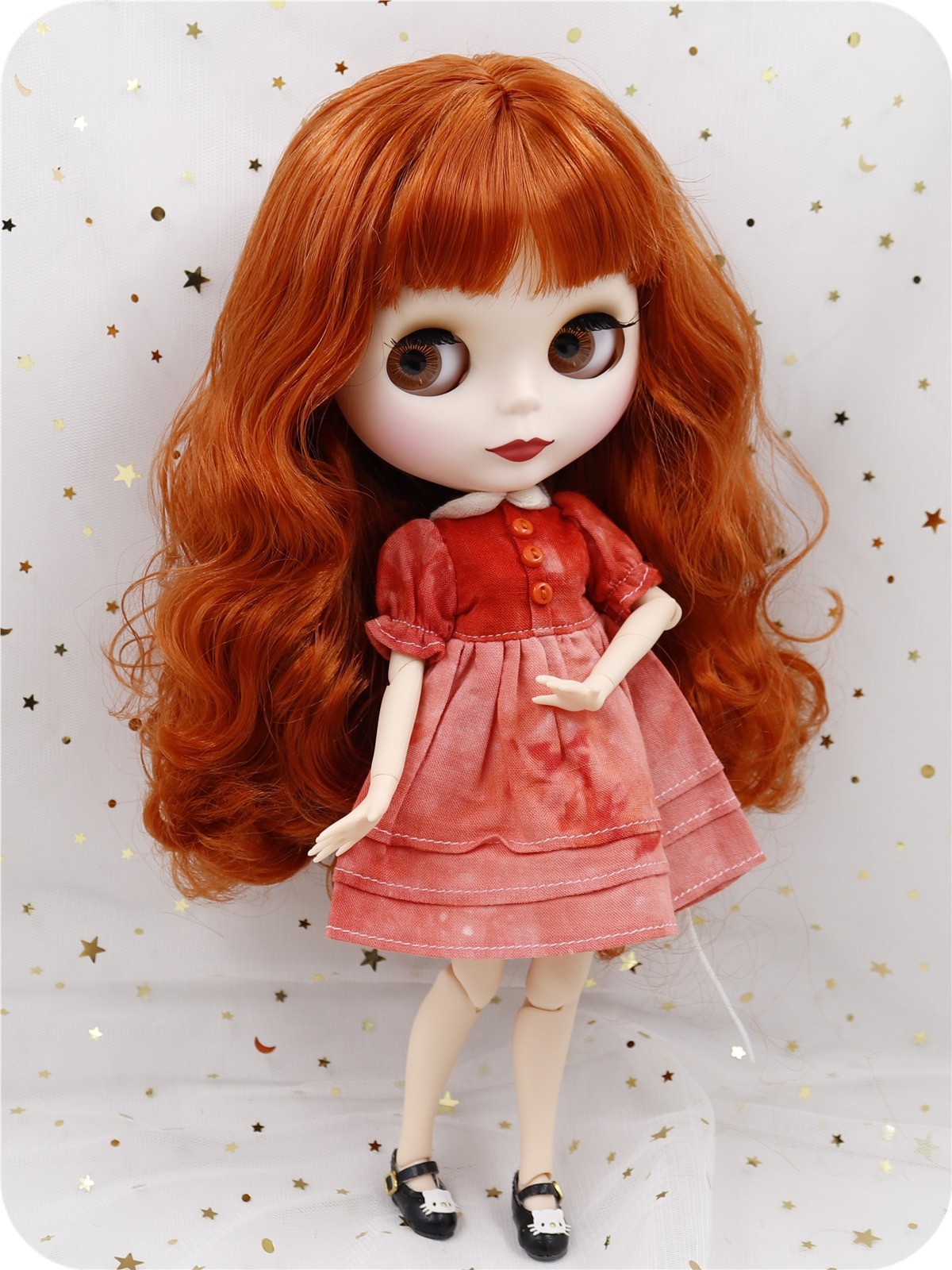 Cecilia – Premium Custom Blythe Bambola con viso carino capelli rossi Custom Blythe Faccia opaca da bambola Custom Blythe Bambola Pelle Bianca Custom Blythe Bambola