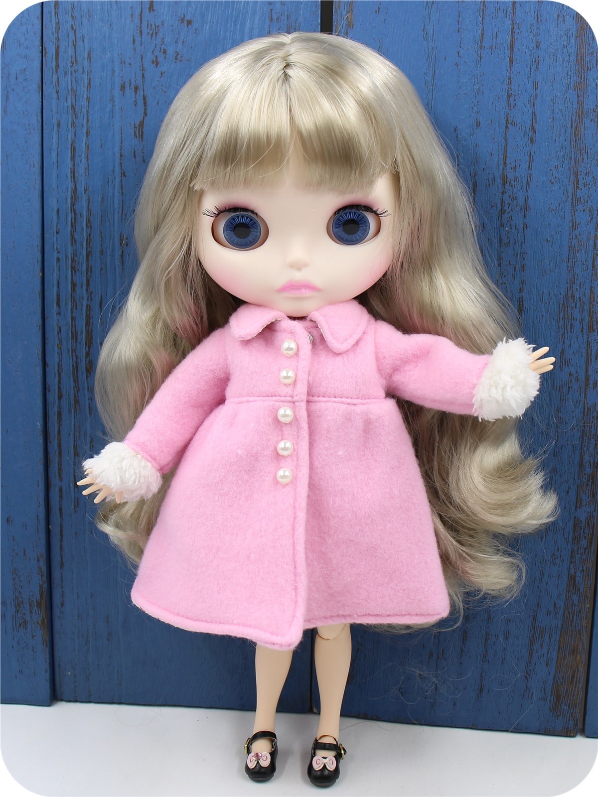 Kate – Premium Custom Blythe Doll with Calm Face Grey Hair Custom Blythe Doll Matte Face Custom Blythe Doll White Skin Custom Blythe Doll