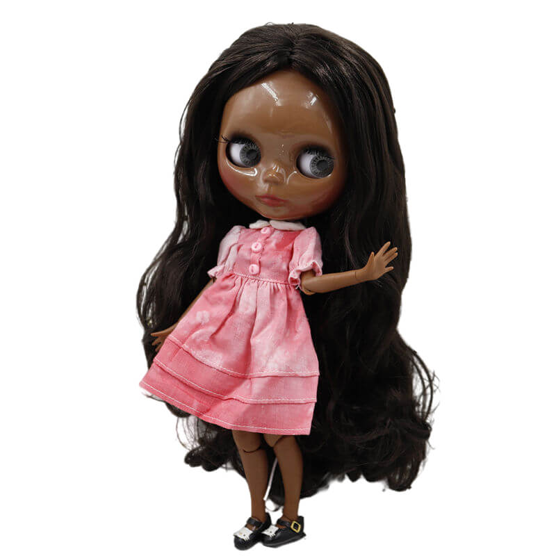 Cadie – Premium Custom Blythe Doll with Calm Face Black Skin Custom Blythe Doll Brown Hair Custom Blythe Doll Shiny Face Custom Blythe Doll