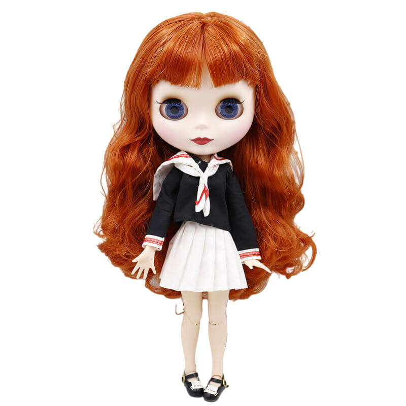 Chloe – Premium Custom Blythe Doll with Cute Face Ginger Hair Custom Blythe Doll Matte Face Custom Blythe Doll White Skin Custom Blythe Doll