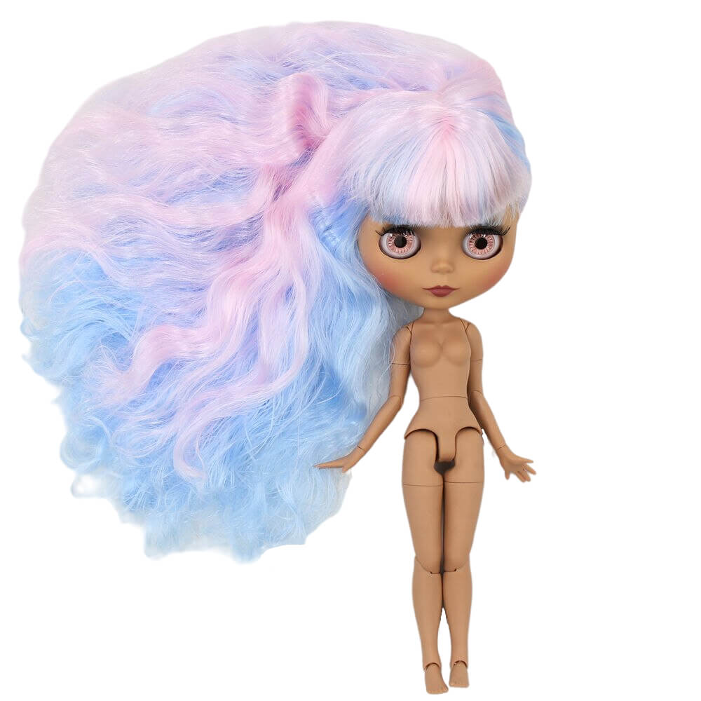 Neo Blythe Doll with Multi-Color Hair, Dark Skin, Matte Face & Jointed Body Dark Skin Factory Blythe Doll Matte Face Factory Blythe Doll Multi-Color Hair Factory Blythe Doll