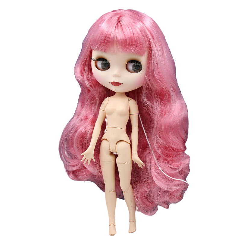 Neo Blythe Doll with Pink Hair, White Skin, Matte Face & Jointed Body Pink Hair Factory Blythe Doll Matte Face Factory Blythe Doll White Skin Factory Blythe Doll