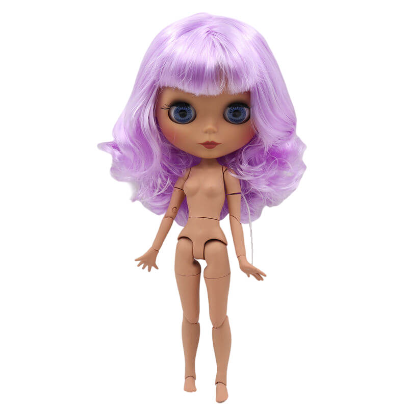 Neo Blythe Doll with Purple Hair, Dark Skin, Matte Face & Jointed Body Purple Hair Factory Blythe Doll Dark Skin Factory Blythe Doll Matte Face Factory Blythe Doll