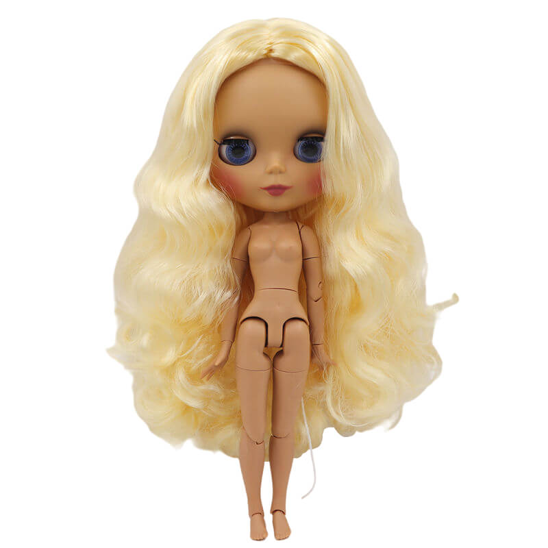 Neo Blythe Doll with Yellow Hair, Dark Skin, Matte Face & Jointed Body Yellow Hair Nude Blythe Doll Dark Skin Nude Blythe Doll Matte Face Nude Blythe Doll