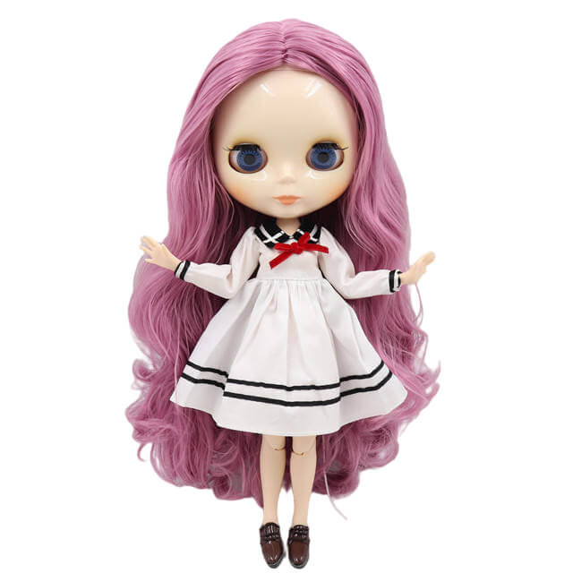 Helena – Premium Custom Blythe Doll with Cute Face Purple Hair Custom Blythe Doll Shiny Face Custom Blythe Doll White Skin Custom Blythe Doll
