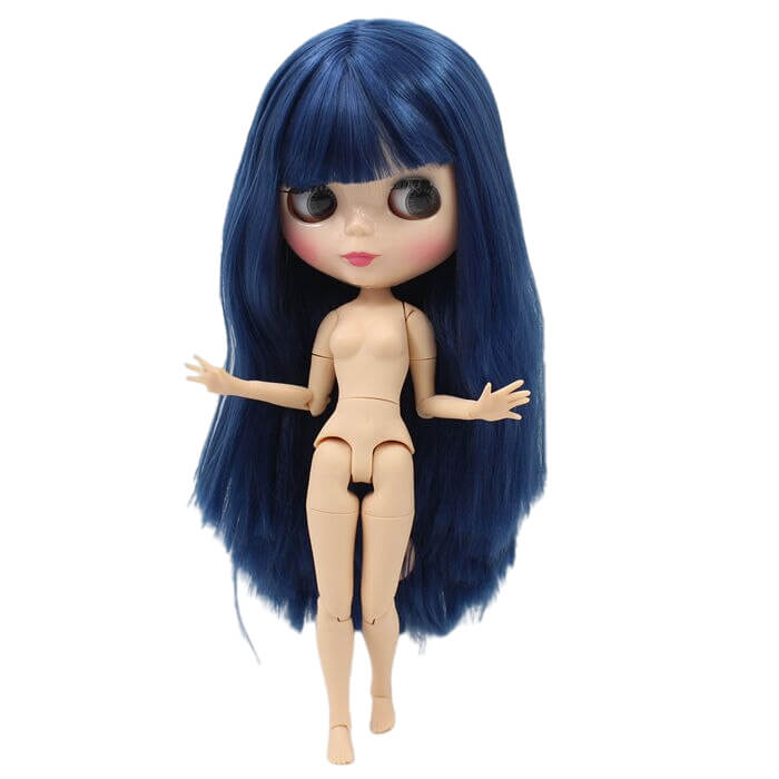Neo Blythe Docka med blått hår, naturlig hud, glänsande ansikte och sammanfogad kropp Blue Hair Factory Blythe Doll Natural Skin Factory Blythe Docka Shiny Face Factory Blythe Docka
