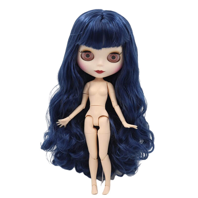 Neo Blythe Doll with Blue Hair, White Skin, Matte Face & Jointed Body Blue Hair Nude Blythe Doll Matte Face Nude Blythe Doll White Skin Nude Blythe Doll