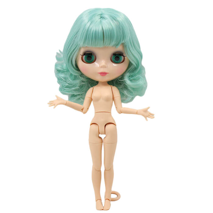 Neo Blythe Doll with Mint Hair, Natural Skin, Shiny Face & Jointed Body Mint Hair Factory Blythe Doll Natural Skin Factory Blythe Doll Shiny Face Factory Blythe Doll