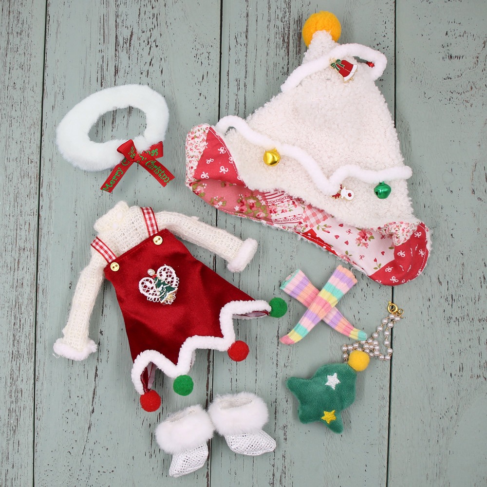 Neo Blythe Doll Christmas Dress With Hat & Socks Neo Blythe Doll Clothes