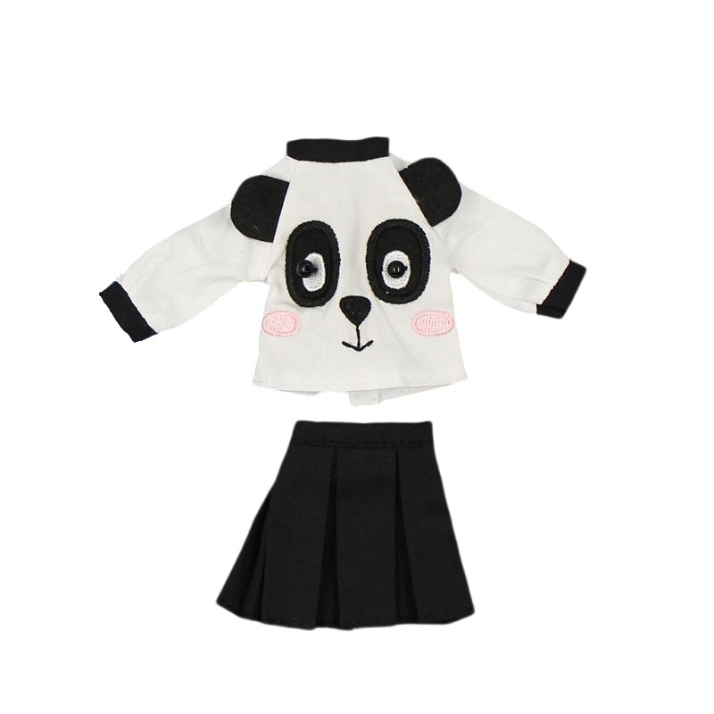 Neo Blythe Doll Panda Embroidery Shirt With Black Skirt Blythe doll clothes
