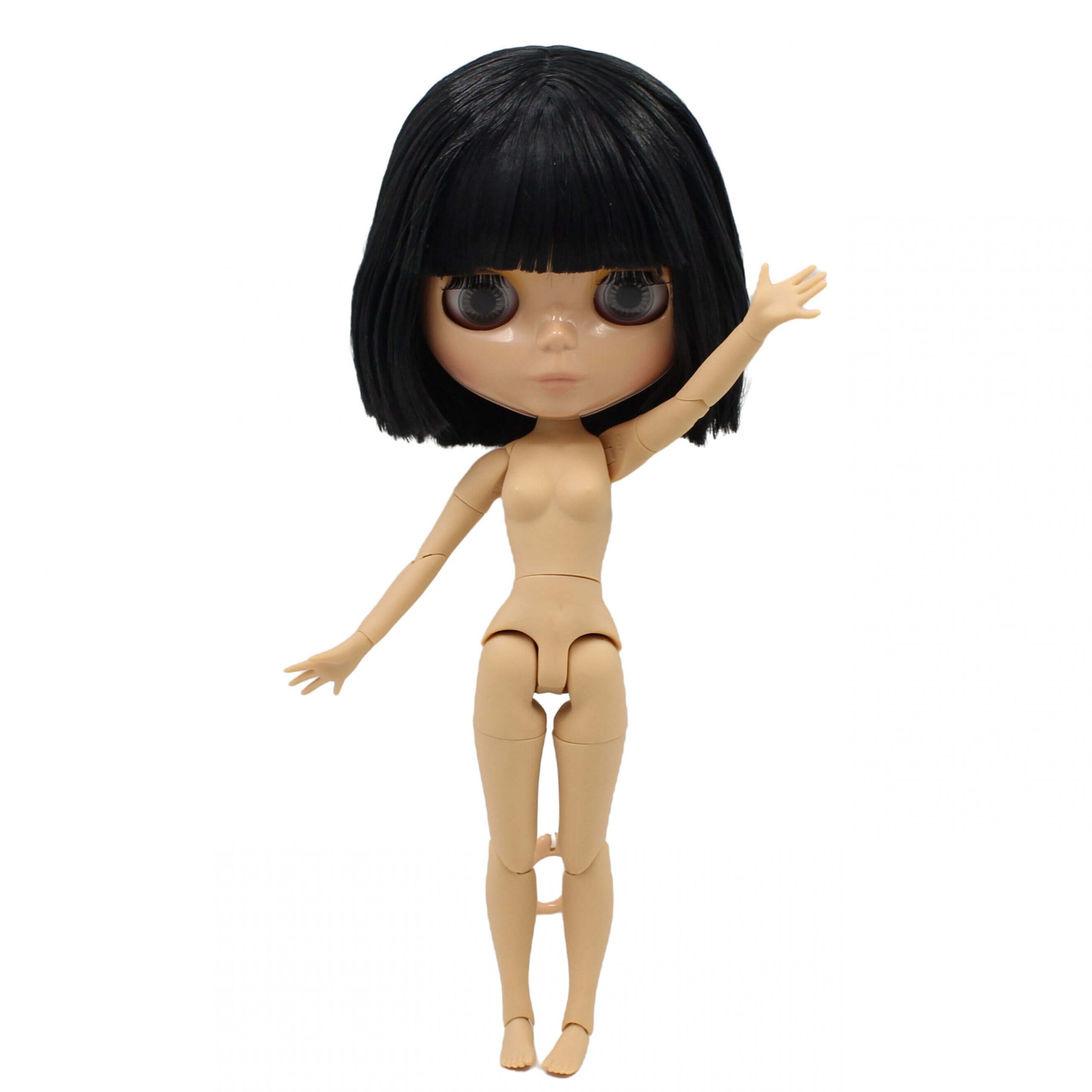 Neo Blythe Doll with Black Hair, Tan Skin, Shiny Face & Jointed Body Black Hair Factory Blythe Doll Shiny Face Factory Blythe Doll Tan Skin Factory Blythe Doll