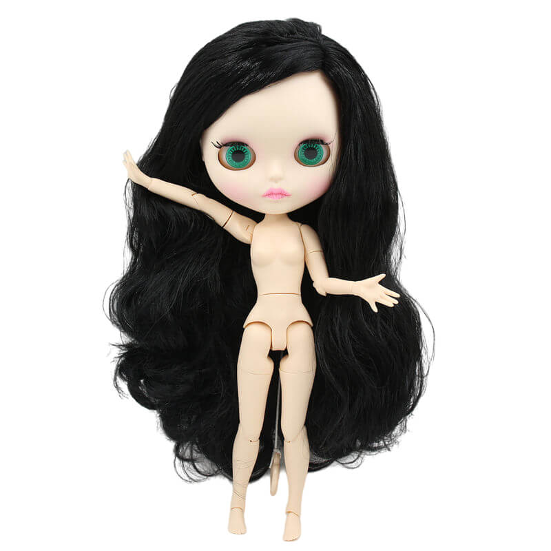 Neo Blythe Doll with Black Hair, White Skin, Matte Face & Jointed Body Black Hair Factory Blythe Doll Matte Face Factory Blythe Doll White Skin Factory Blythe Doll