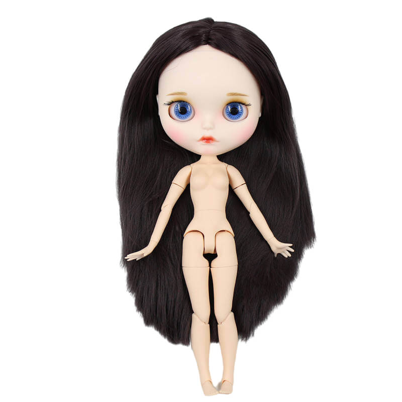 Neo Blythe Doll with Black Hair, White Skin, Matte Face & Jointed Body Black Hair Factory Blythe Doll Matte Face Factory Blythe Doll White Skin Factory Blythe Doll