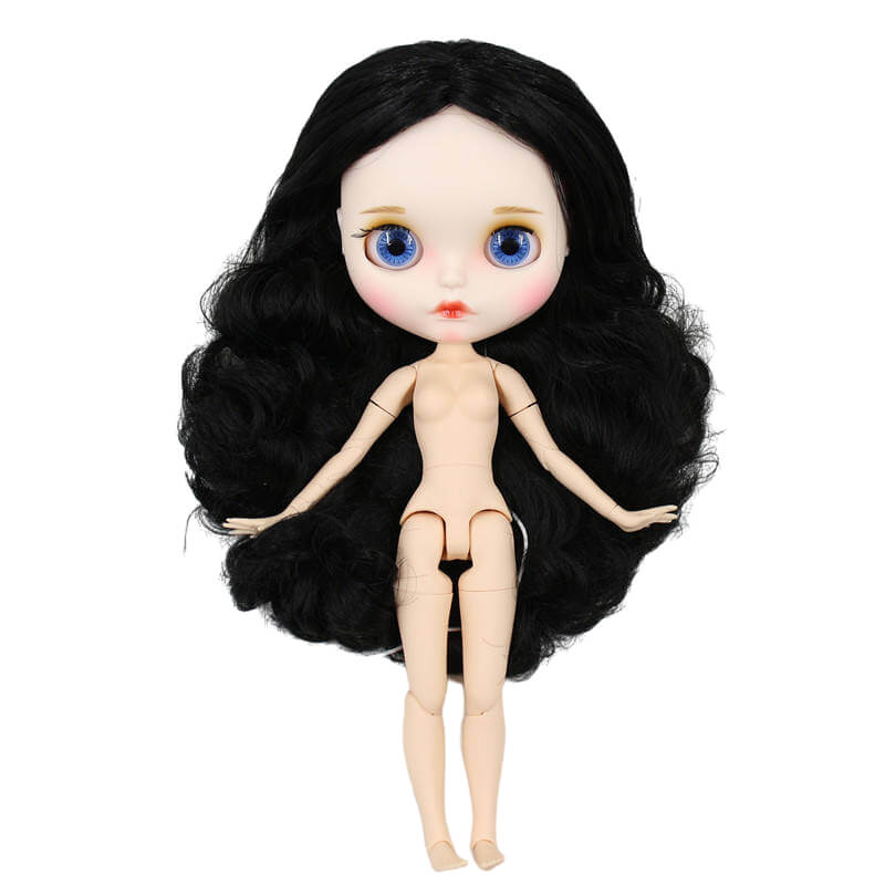 Neo Blythe Doll with Black Hair, White Skin, Matte Face & Jointed Body Black Hair Nude Blythe Doll Matte Face Nude Blythe Doll White Skin Nude Blythe Doll