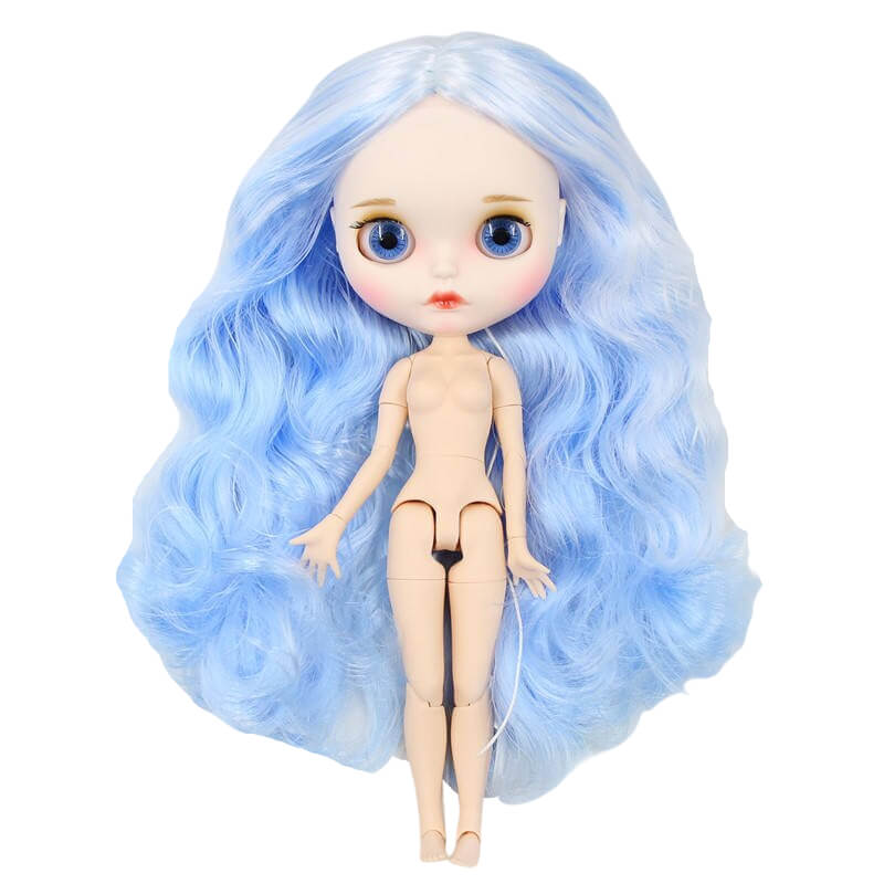 Neo Blythe Doll with Blue Hair, White Skin, Matte Face & Jointed Body Blue Hair Factory Blythe Doll Matte Face Factory Blythe Doll White Skin Factory Blythe Doll