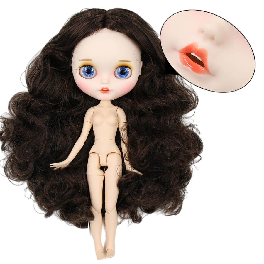 Neo Blythe Doll with Brown Hair, White Skin, Matte Face & Jointed Body Brown Hair Factory Blythe Doll Matte Face Factory Blythe Doll White Skin Factory Blythe Doll