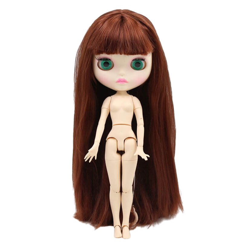 Neo Blythe Doll with Brown Hair, White Skin, Matte Face & Jointed Body Brown Hair Factory Blythe Doll Matte Face Factory Blythe Doll White Skin Factory Blythe Doll