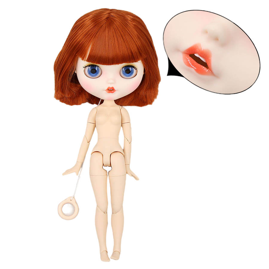 Neo Blythe Doll with Ginger Hair, White Skin, Matte Face & Jointed Body Ginger Hair Factory Blythe Doll Matte Face Factory Blythe Doll White Skin Factory Blythe Doll