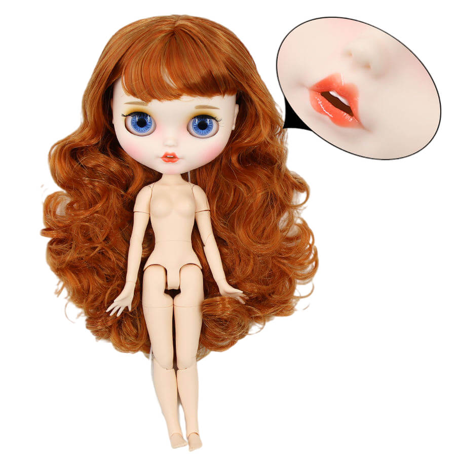 Neo Blythe Doll with Ginger Hair, White Skin, Matte Face & Jointed Body Ginger Hair Factory Blythe Doll Matte Face Factory Blythe Doll White Skin Factory Blythe Doll