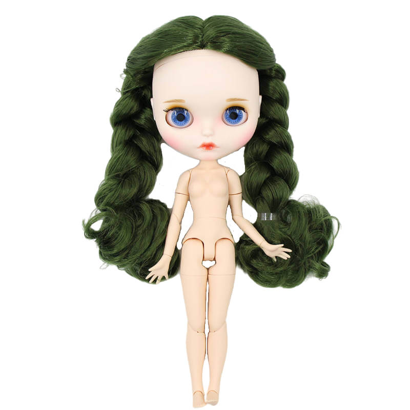 Neo Blythe Doll with Green Hair, White Skin, Matte Face & Jointed Body Green Hair Factory Blythe Doll Matte Face Factory Blythe Doll White Skin Factory Blythe Doll