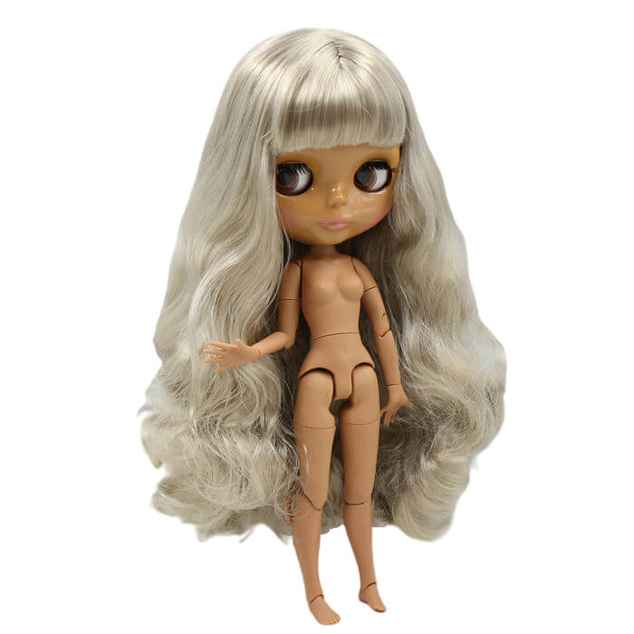 Neo Blythe Doll with Grey Hair, Dark Skin, Shiny Face & Jointed Body Grey Hair Factory Blythe Doll Dark Skin Factory Blythe Doll Shiny Face Factory Blythe Doll