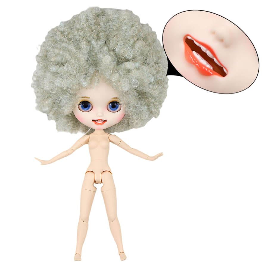 Neo Blythe Doll with Grey Hair, White Skin, Matte Face & Jointed Body Grey Hair Factory Blythe Doll Matte Face Factory Blythe Doll White Skin Factory Blythe Doll