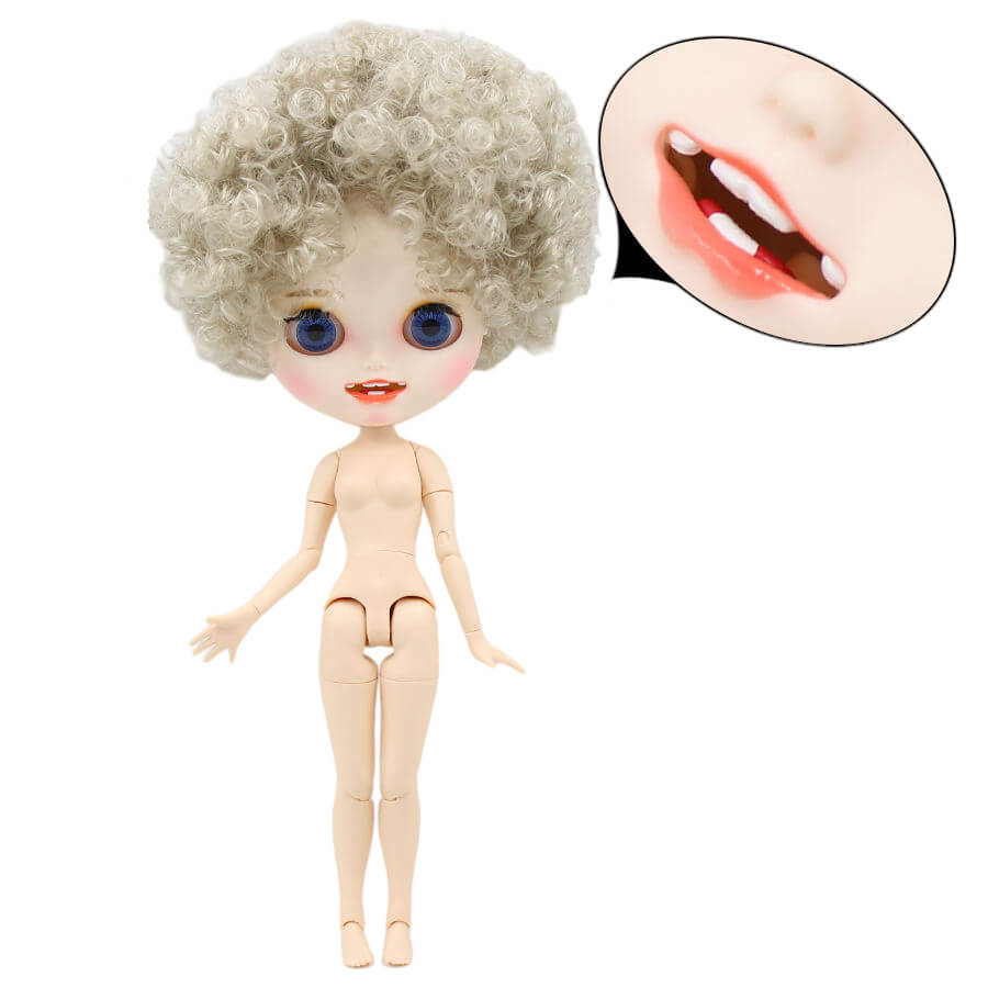 Neo Blythe Doll with Grey Hair, White Skin, Matte Face & Jointed Body Grey Hair Factory Blythe Doll Matte Face Factory Blythe Doll White Skin Factory Blythe Doll