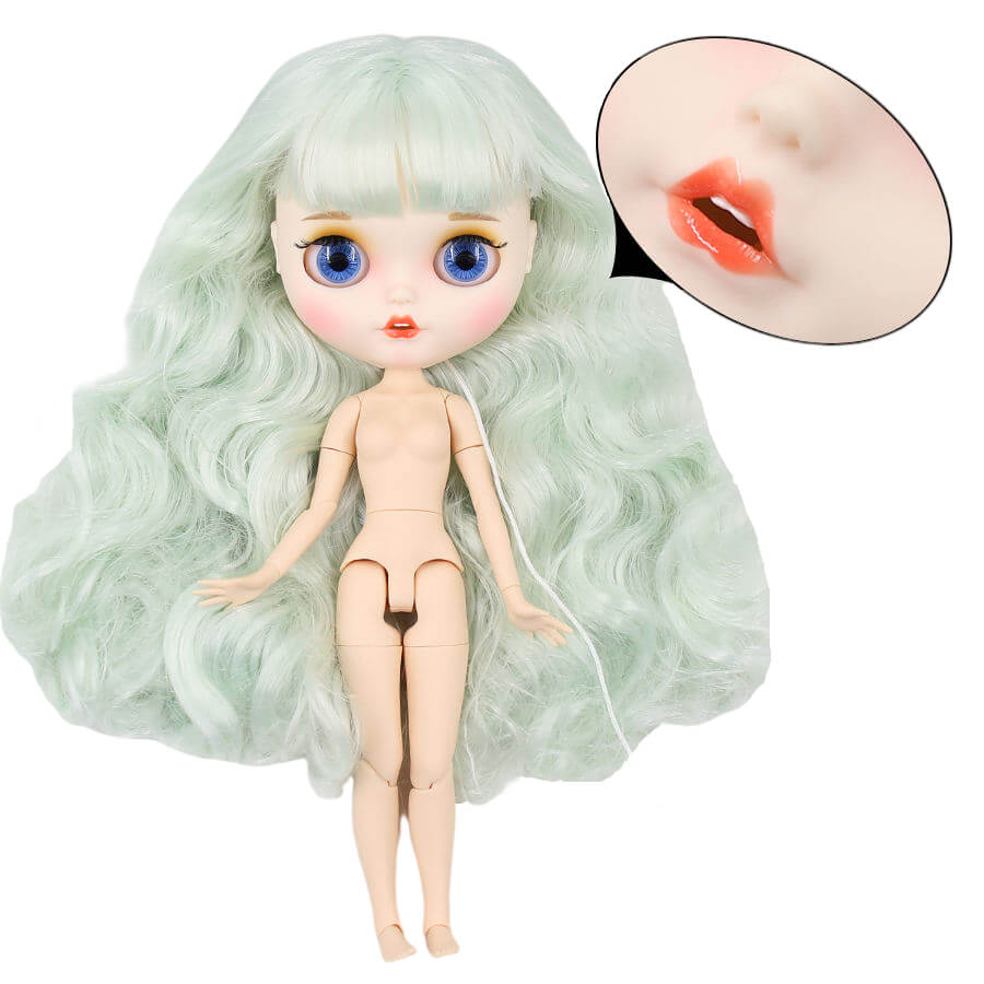 Neo Blythe Doll with Mint Hair, White Skin, Matte Face & Jointed Body Mint Hair Nude Blythe Doll Matte Face Nude Blythe Doll White Skin Nude Blythe Doll