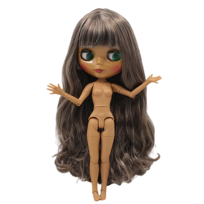 Neo Blythe Doll with Multi-Color Hair, Dark Skin, Shiny Face & Jointed Body Multi-Color Hair Nude Blythe Doll Dark Skin Nude Blythe Doll Shiny Face Nude Blythe Doll