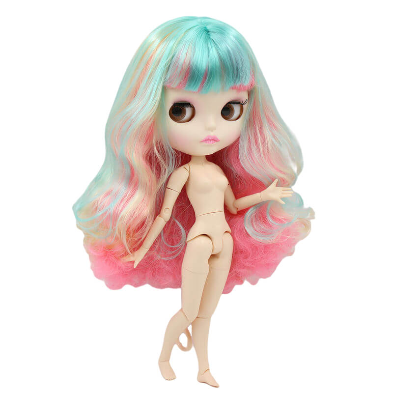 Neo Blythe Doll with Multi-Color Hair, White Skin, Matte Face & Jointed Body Multi-Color Hair Nude Blythe Doll Matte Face Nude Blythe Doll White Skin Nude Blythe Doll