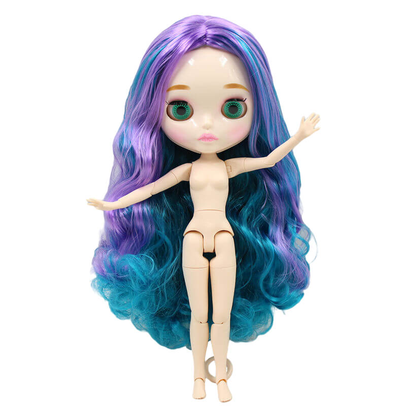 Neo Blythe Doll with Multi-Color Hair, White Skin, Shiny Face & Jointed Body Multi-Color Hair Factory Blythe Doll Shiny Face Factory Blythe Doll White Skin Factory Blythe Doll