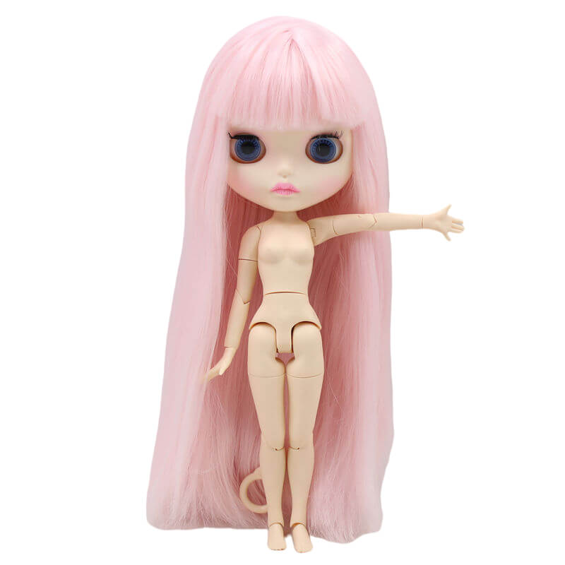 Neo Blythe Doll with Pink Hair, White Skin, Matte Face & Jointed Body Pink Hair Factory Blythe Doll Matte Face Factory Blythe Doll White Skin Factory Blythe Doll