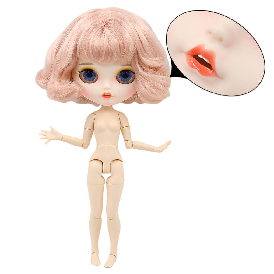 Neo Blythe Doll with Pink Hair, White Skin, Matte Face & Jointed Body Pink Hair Factory Blythe Doll Matte Face Factory Blythe Doll White Skin Factory Blythe Doll