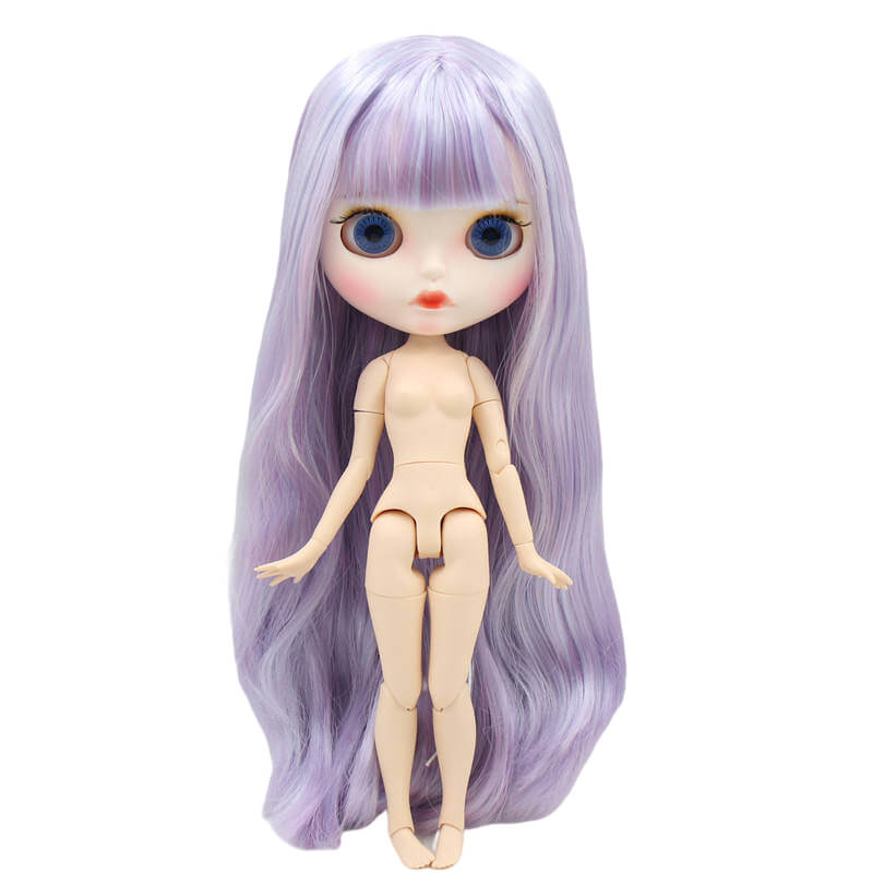 Neo Blythe Doll with Purple Hair, White Skin, Matte Face & Jointed Body Purple Hair Factory Blythe Doll Matte Face Factory Blythe Doll White Skin Factory Blythe Doll