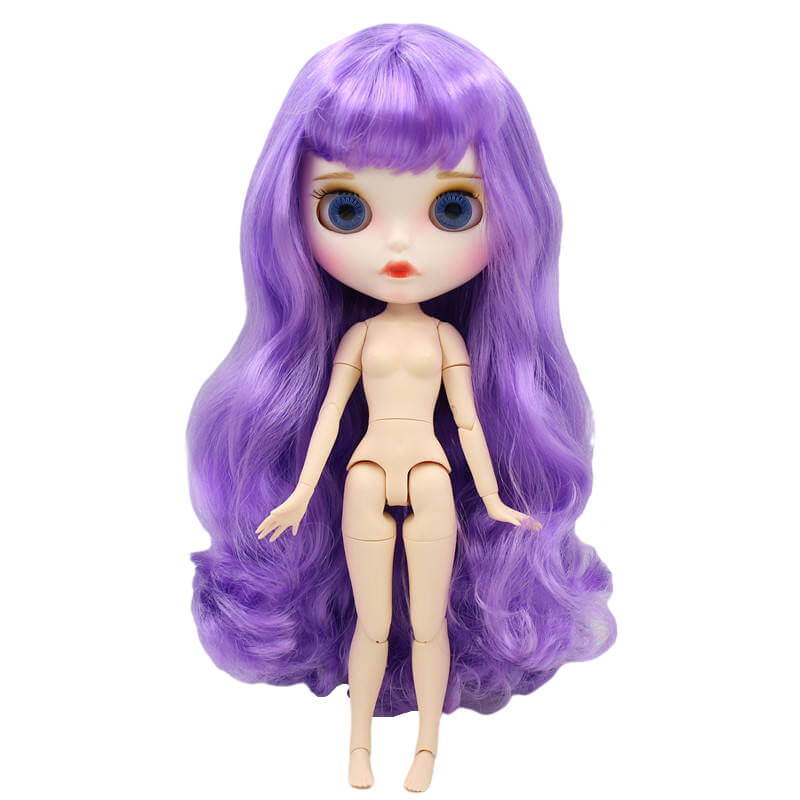 Neo Blythe Doll with Purple Hair, White Skin, Matte Face & Jointed Body Purple Hair Nude Blythe Doll Matte Face Nude Blythe Doll White Skin Nude Blythe Doll