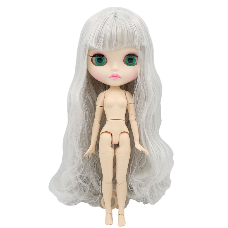 Neo Blythe Doll with Silver Hair, White Skin, Matte Pouty Face & Custom Jointed Body Matte face Pouty face Silver hair White skin
