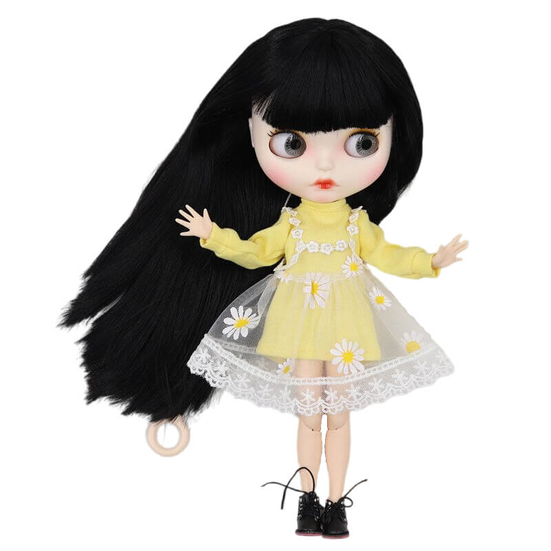 Нора - Премиум Custom Neo Blythe Кукла с черными волосами, белой кожей и матовым милым личиком. Черные волосы. Бестселлеры. Милое личико. Матовое личико. Белая кожа.