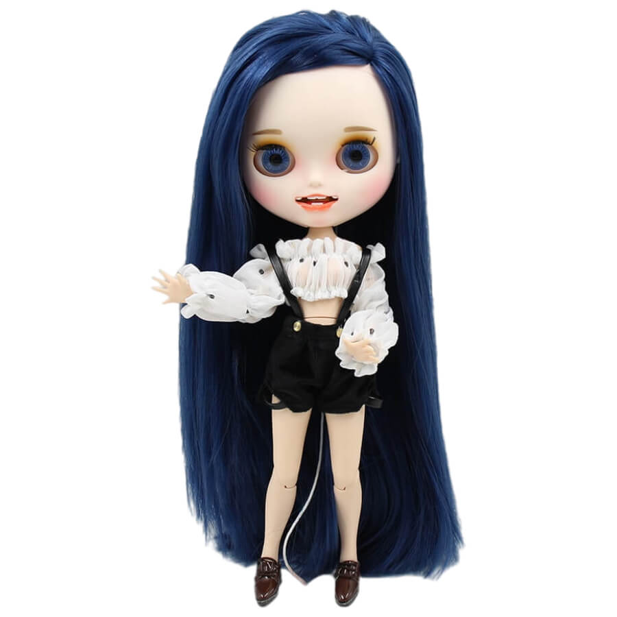 Selena – Premium Custom Neo Blythe Doll with Blue Hair, White Skin & Matte Smiling Face Blue hair Matte face Smiling face White skin