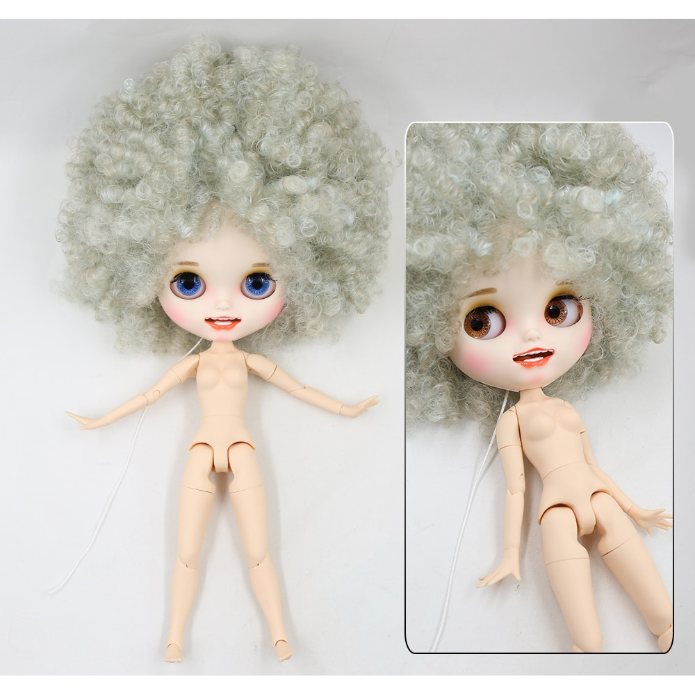 ICY Middie Blythe Doll Silver Grey Afro Hair Jointed Body 20cm