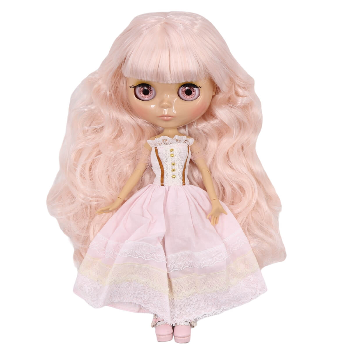 Hope – Premium Custom Blythe Doll with Calm Face Pink Hair Custom Blythe Doll Shiny Face Custom Blythe Doll Tan Skin Custom Blythe Doll