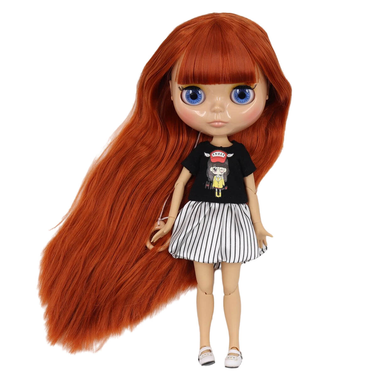 Jocelyn – Premium Custom Blythe Doll with Calm Face Ginger Hair Custom Blythe Doll Shiny Face Custom Blythe Doll Tan Skin Custom Blythe Doll