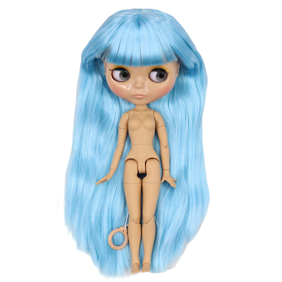 Neo Blythe Doll with Blue Hair, Tan Skin, Shiny Face & Jointed Body Blue Hair Factory Blythe Doll Shiny Face Factory Blythe Doll Tan Skin Factory Blythe Doll