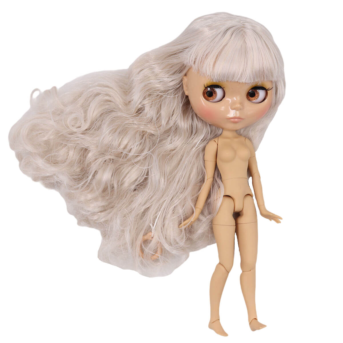 Neo Blythe Doll with Purple Hair, Tan Skin, Shiny Face & Jointed Body Purple Hair Factory Blythe Doll Shiny Face Factory Blythe Doll Tan Skin Factory Blythe Doll