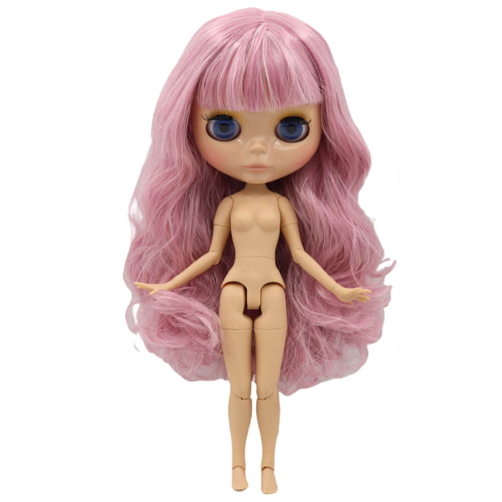 Neo Blythe Doll with Pink Hair, Tan Skin, Shiny Face & Jointed Body Pink Hair Factory Blythe Doll Shiny Face Factory Blythe Doll Tan Skin Factory Blythe Doll