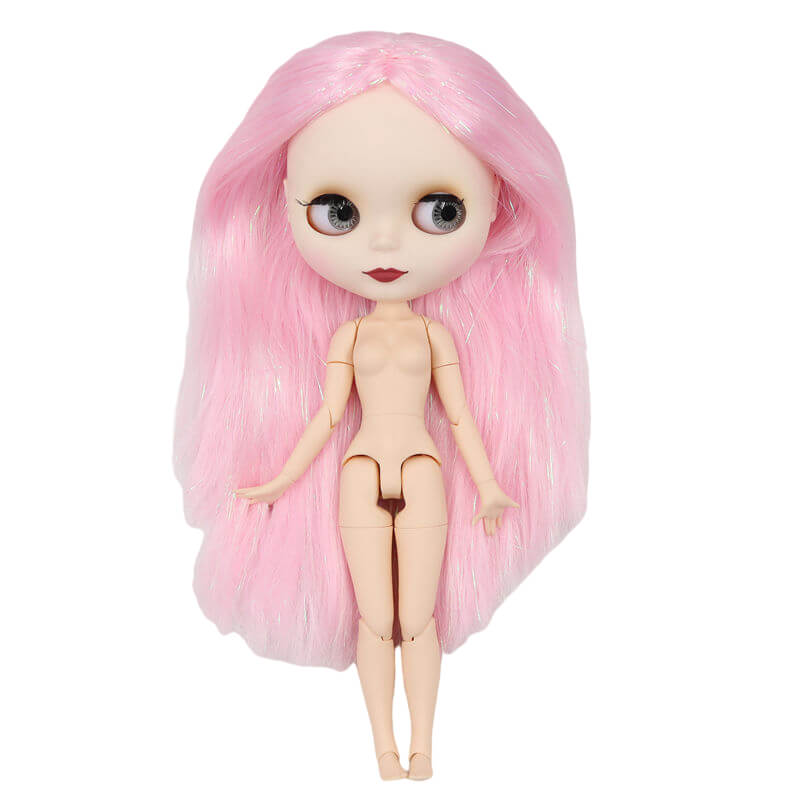 Neo Blythe Doll with Pink Hair, White Skin, Matte Face & Jointed Body Matte Face Factory Blythe Doll Pink Hair Factory Blythe Doll White Skin Factory Blythe Doll