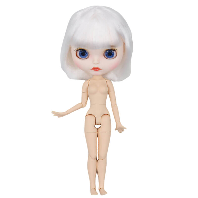 Neo Blythe Doll with White Hair, White Skin, Matte Face & Jointed Body Matte Face Nude Blythe Doll White Hair Nude Blythe Doll White Skin Nude Blythe Doll