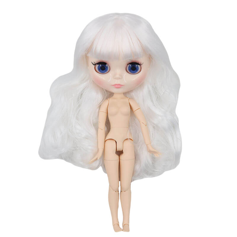 Neo Blythe Doll with White Hair, White Skin, Shiny Face & Jointed Body Shiny Face Factory Blythe Doll White Hair Factory Blythe Doll White Skin Factory Blythe Doll