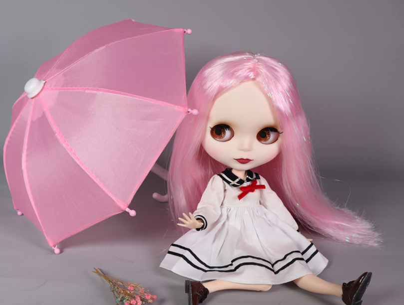 Neo Blythe Doll with Pink Hair, White Skin, Matte Face & Jointed Body Matte Face Factory Blythe Doll Pink Hair Factory Blythe Doll White Skin Factory Blythe Doll
