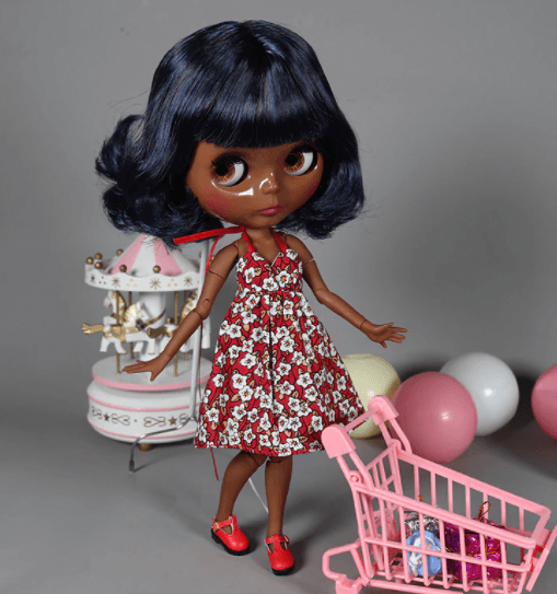 Eugenie – Premium Custom Blythe Doll with Calm Face Black Skin Custom Blythe Doll Blue Hair Custom Blythe Doll Shiny Face Custom Blythe Doll