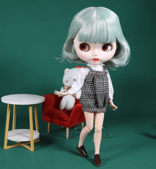 Arabella – Premium Custom Blythe Doll with Calm Face Matte Face Custom Blythe Doll Mint Hair Custom Blythe Doll White Skin Custom Blythe Doll